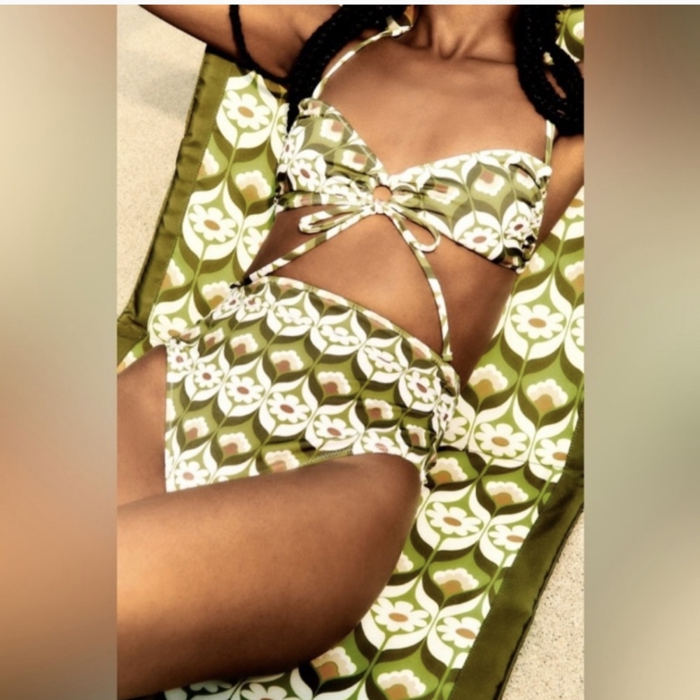 Zara Boho Print Super High Waist Cheeky Bikini Bottoms